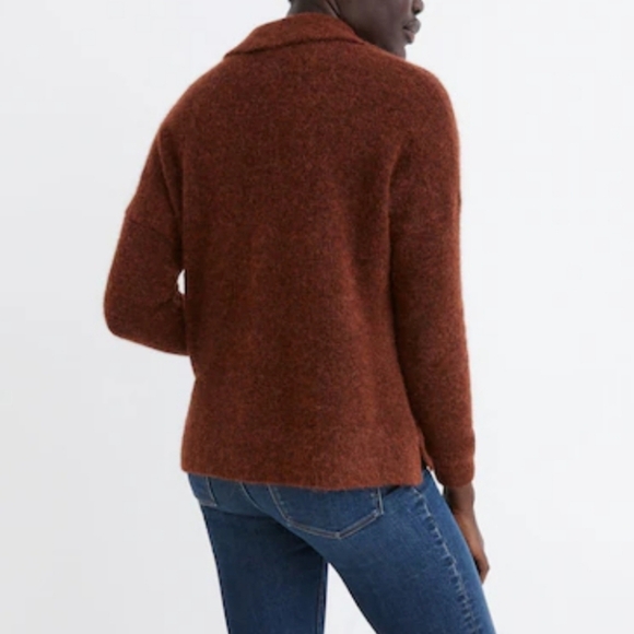 Madewell Carrabelle Polo Cardigan Alpaca Mohair Sweater In Heather Mahogany - Picture 3 of 14